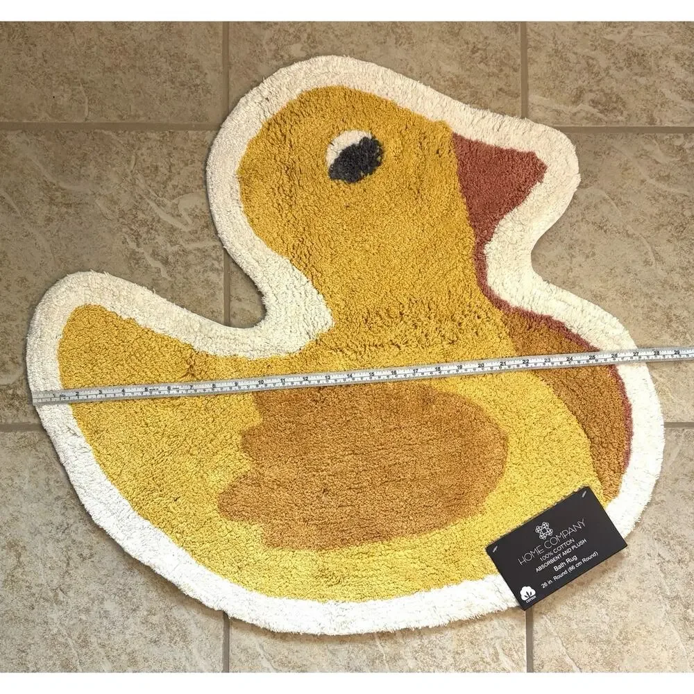 Rubber Duckie Duck Shaped Bath Rug Mat Absorbent 100% Cotton Washable Yellow NWT